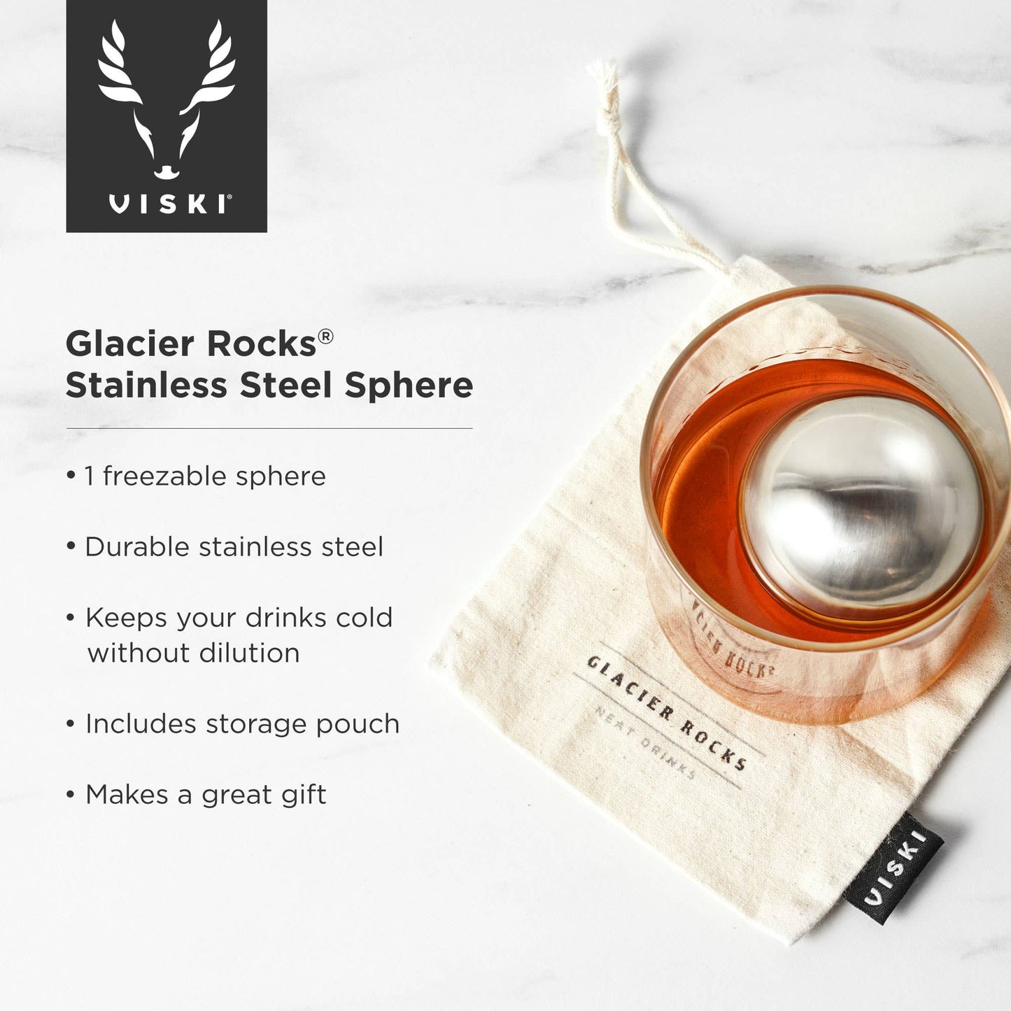 Glacier Rocks® Large Stainless Steel Whiskey Ball Viski