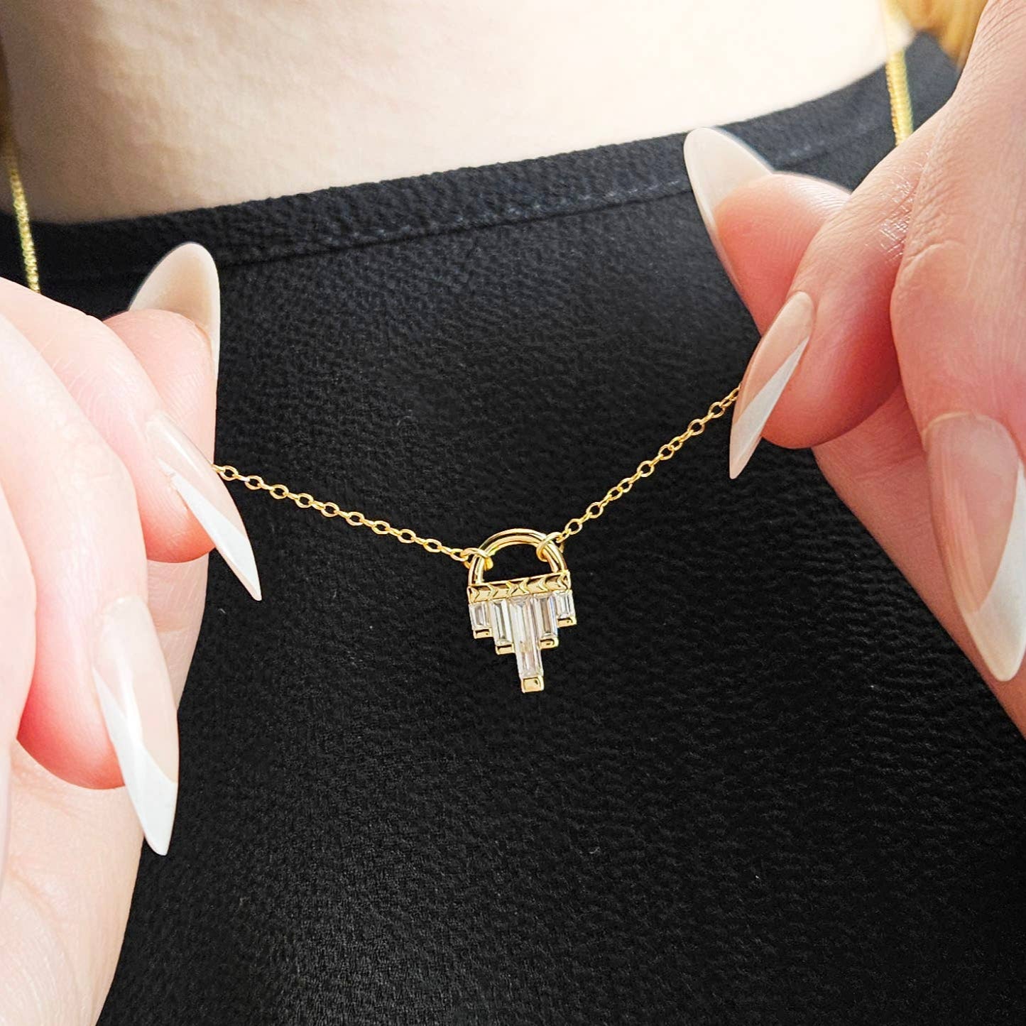Baguette Art Deco Tiny Pendant Necklace - D.B. Gifts Gold / 16 Inches HolyBang Jewels