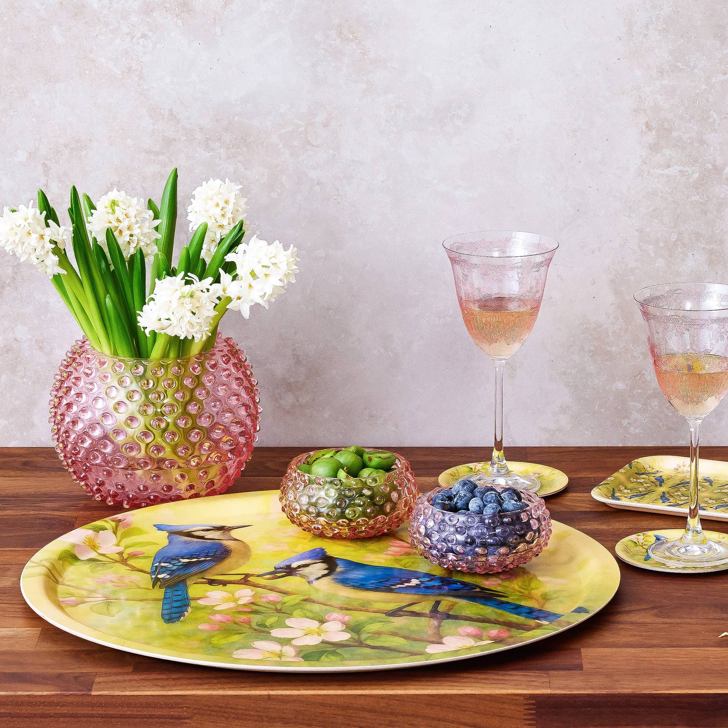 Handblown Hobnail Bowl in Petal Pink
