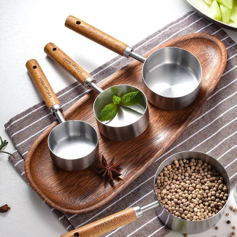 Stainless Steel & Wood Measuring Cups