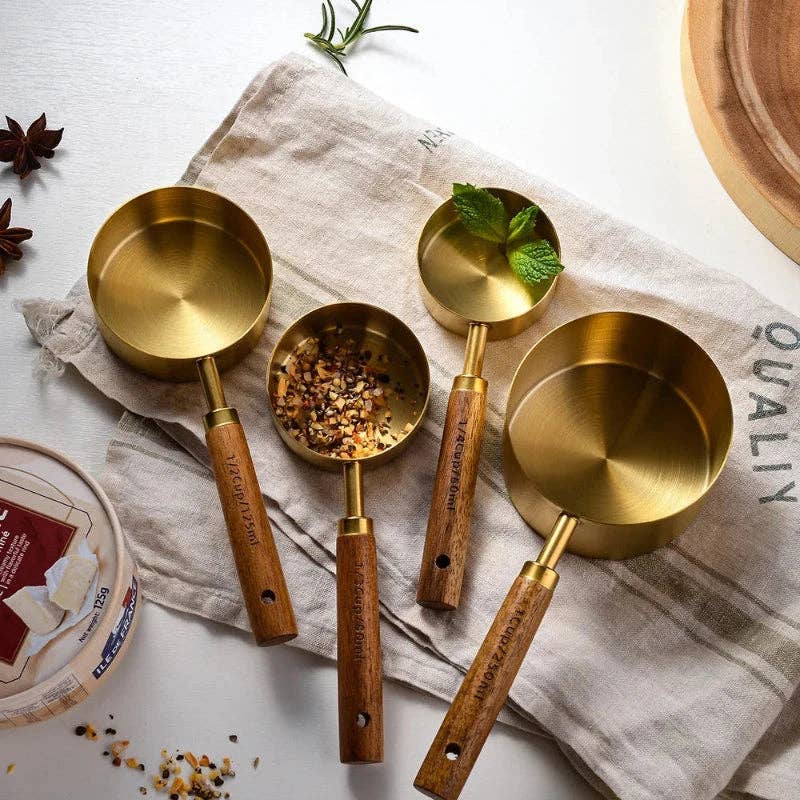 Stainless Steel & Wood Measuring Cups