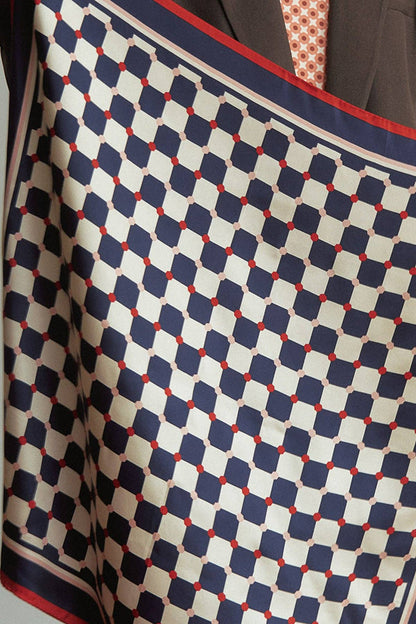 Blue Checkerboard Silk Scarf
