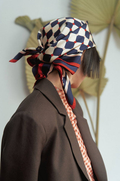 Blue Checkerboard Silk Scarf