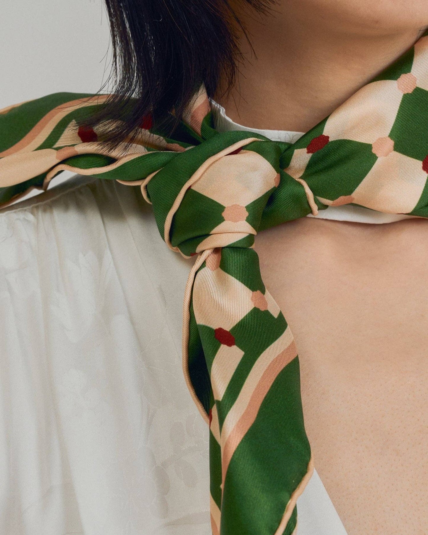 Green Checkerboard Silk Scarf