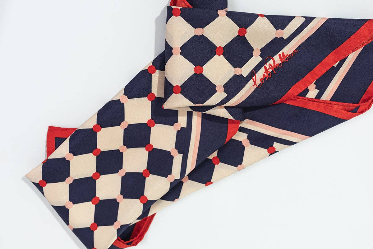 Blue Checkerboard Silk Scarf