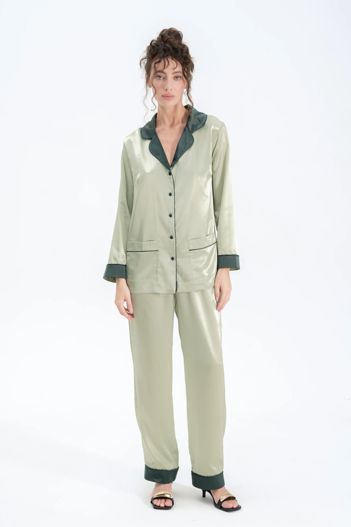 Long Satin Silk Pajamas