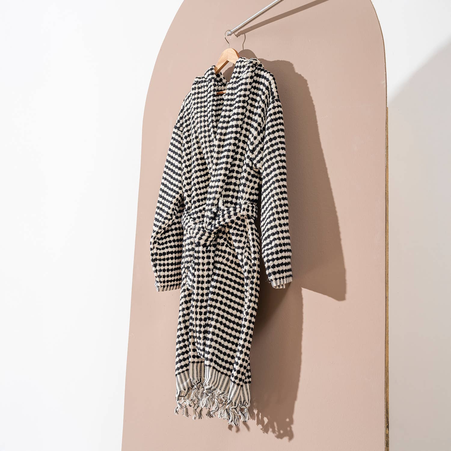 Black & White Pompom Turkish Cotton Bathrobe