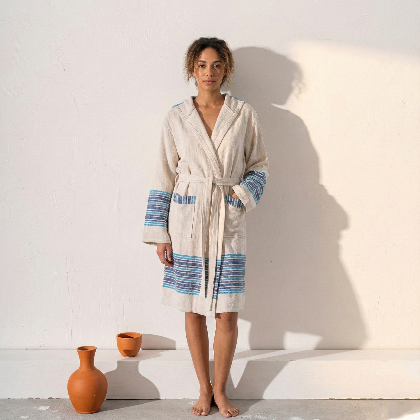 Turkish Cotton Hooded Kimono Bathrobe