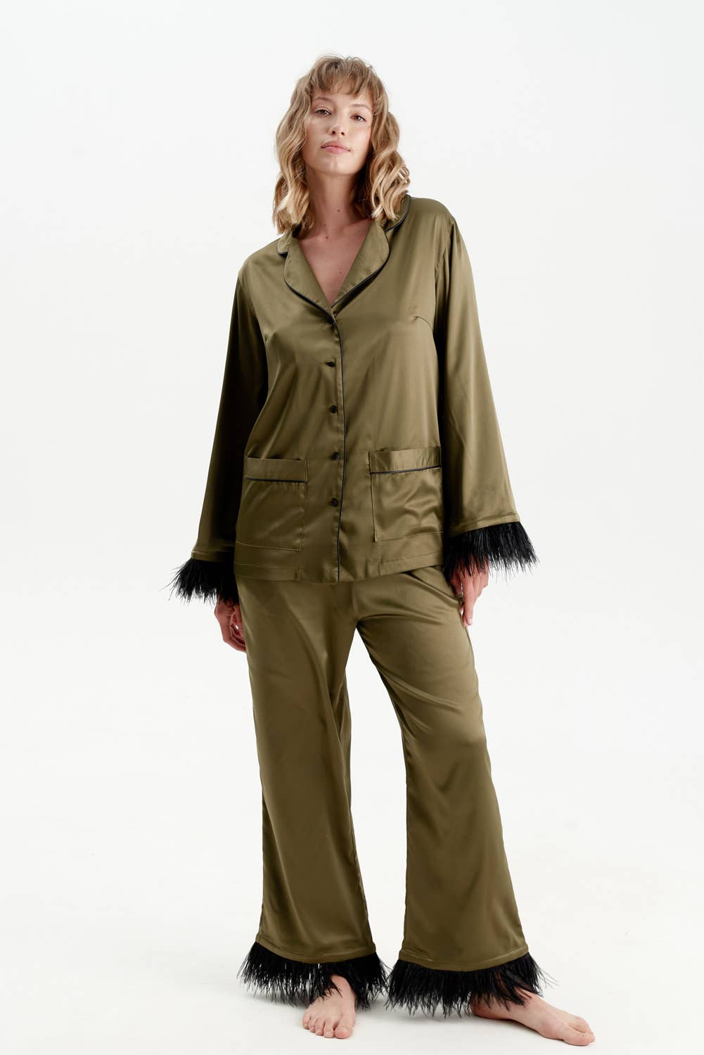 Satin Silk Feather Pajamas