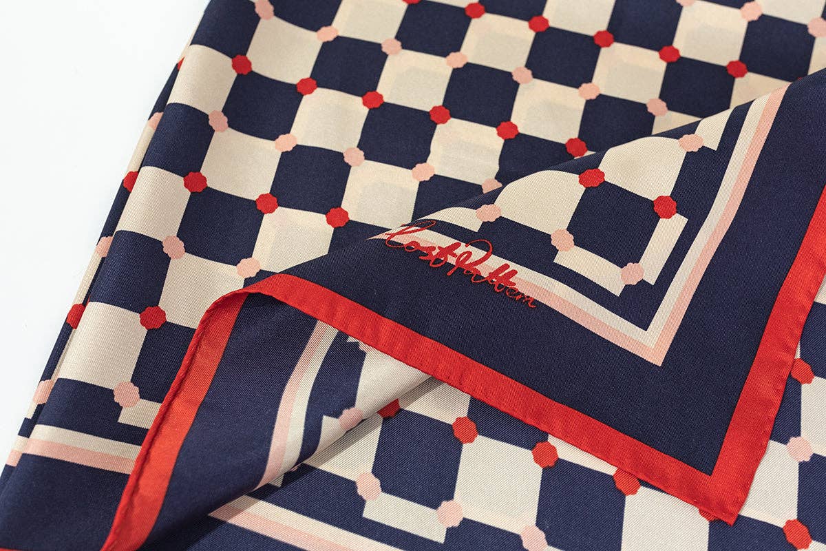 Blue Checkerboard Silk Scarf