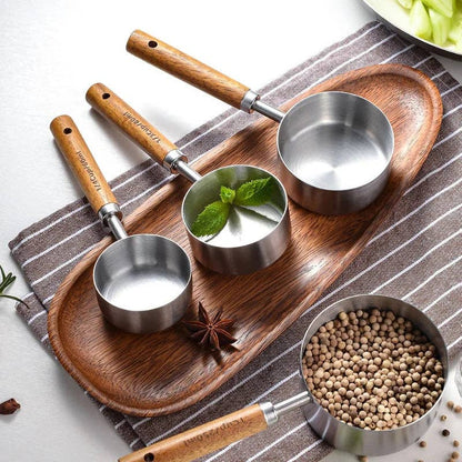 Stainless Steel & Wood Measuring Cups
