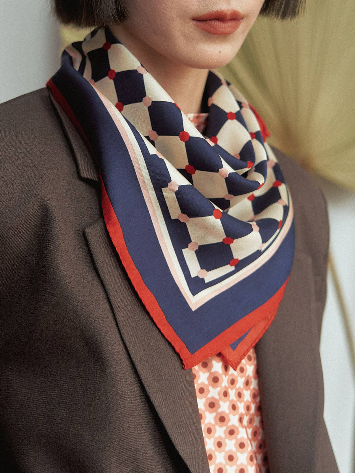 Blue Checkerboard Silk Scarf