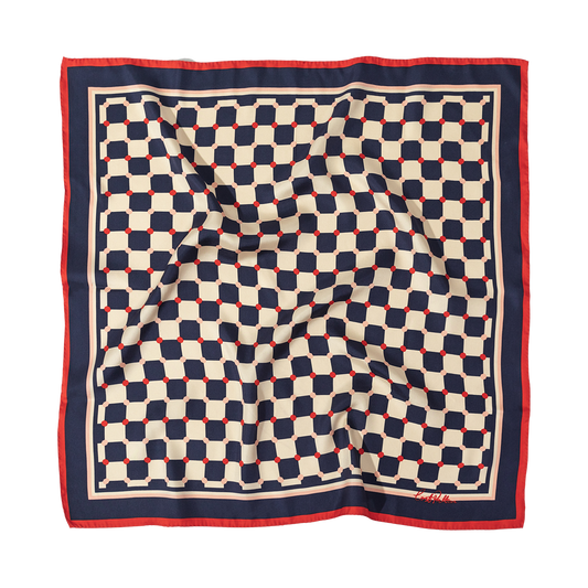 Blue Checkerboard Silk Scarf