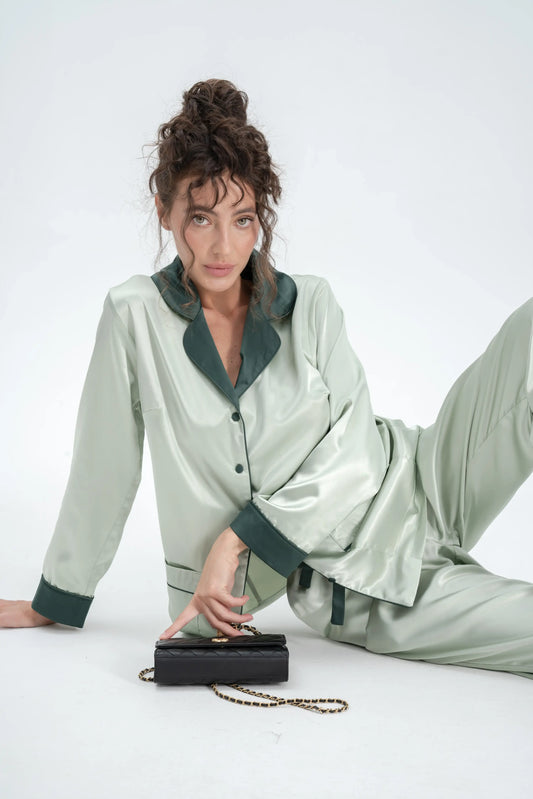 Long Satin Silk Pajamas