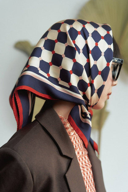 Blue Checkerboard Silk Scarf