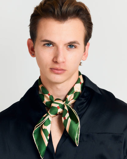 Green Checkerboard Silk Scarf